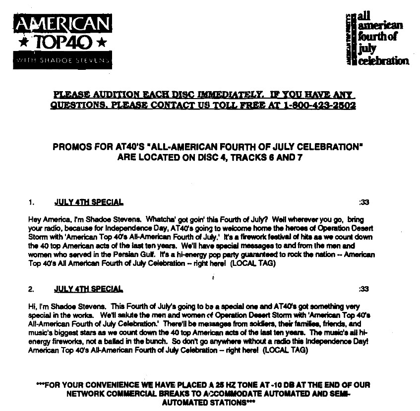 text of promos for the show from the cue sheets